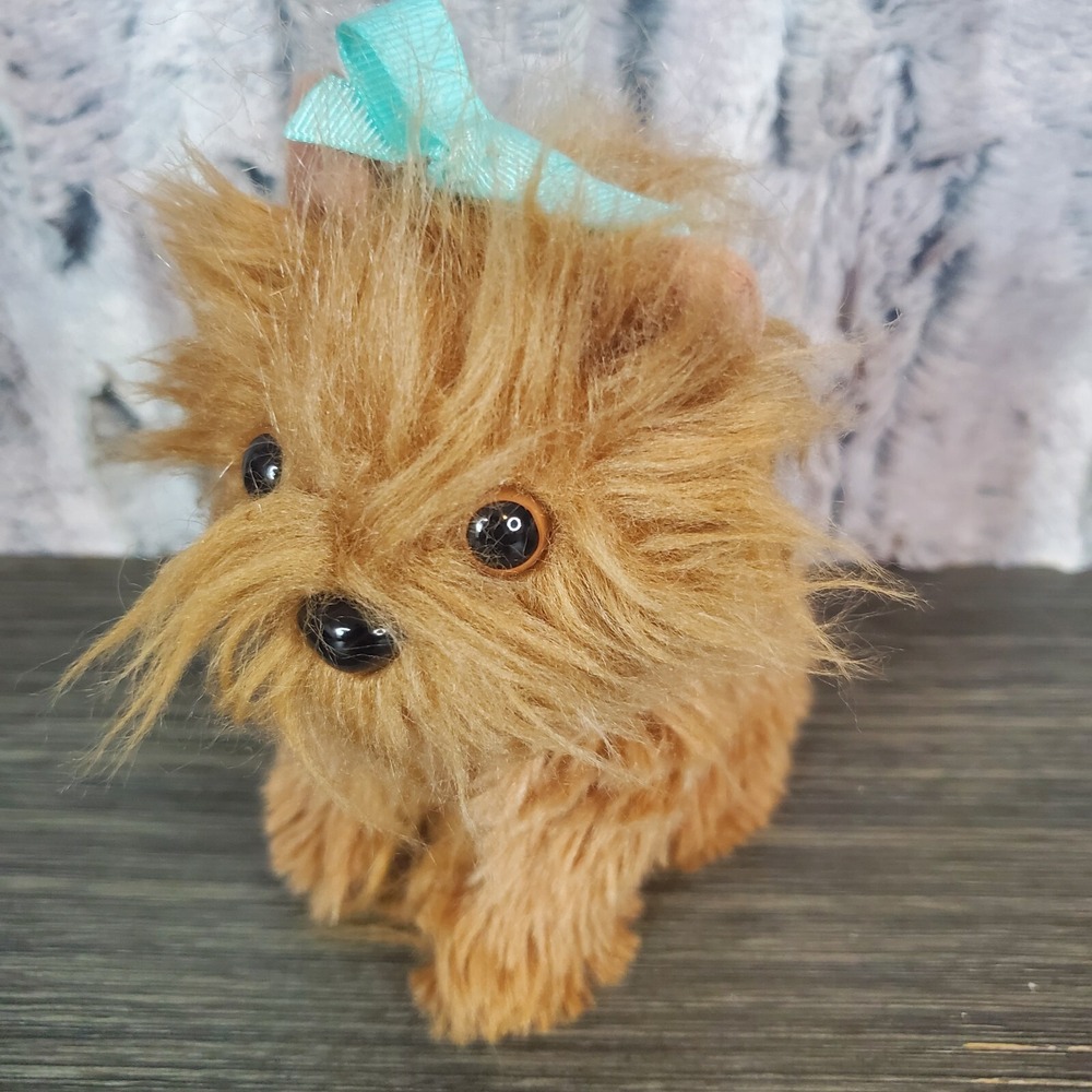 HK City Toys‎ Mini Shaggy Brown Puppy Dog Pet For 18" Dolls, Wearing Hair Bow 5"